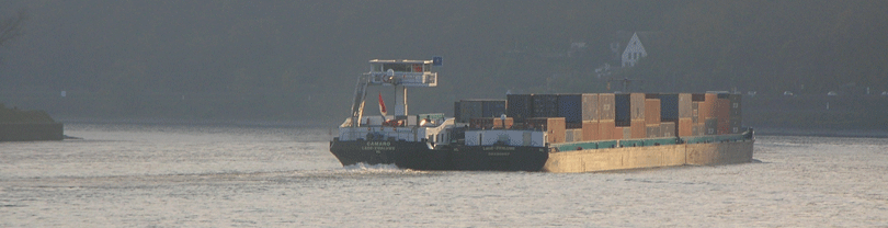 Container barges push-convoy on the Rhine near Koblenz